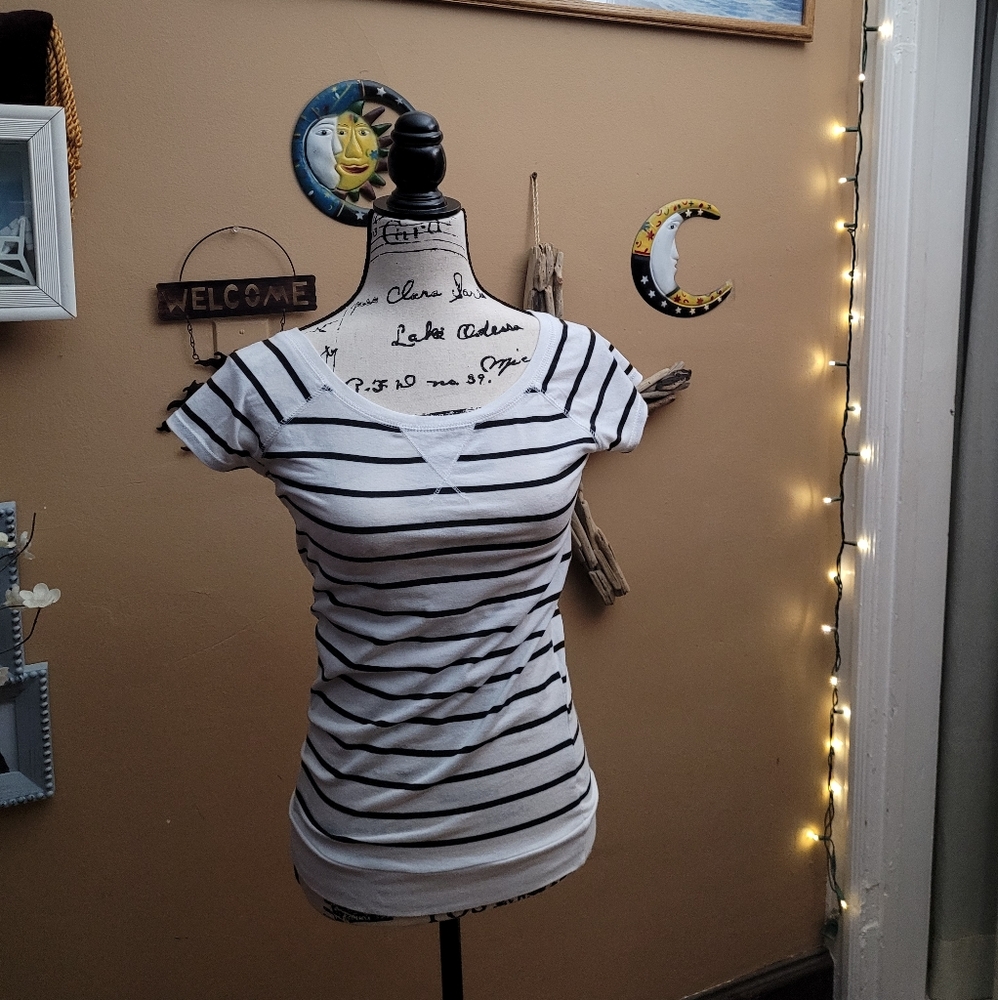 Womens Poof! striped short sleeve top